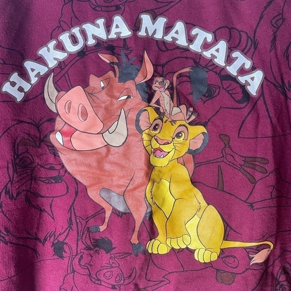 𝅺DISNEY Hakuna Matata Grpahic Long Sleeve T-Shirt - M - Maroon - Picture 5 of 5